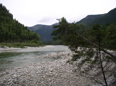 Mountain river resting before spring season