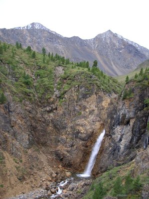 Timberline waterfall on the rocky edge