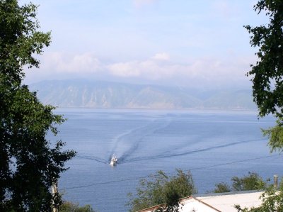 Bajkal to Listvjanka Angara river delta is passed with boats
