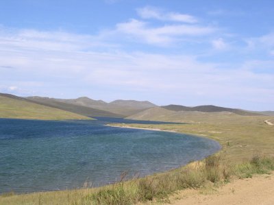 The end of Small see (Maloje more) in steppe seen from Olchon