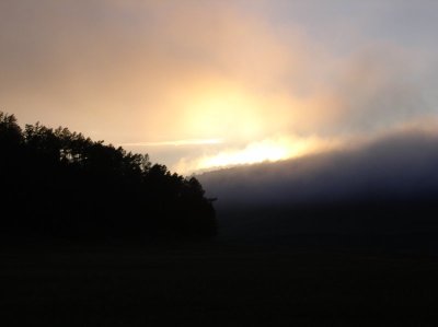Sunset in the afternoon fog