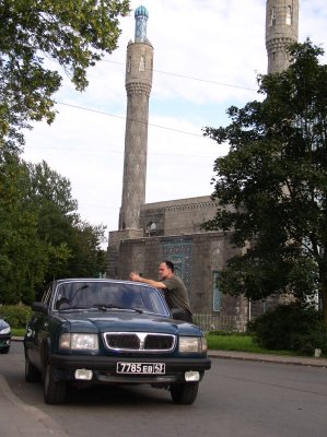 Mosque with prominient Volga car forward